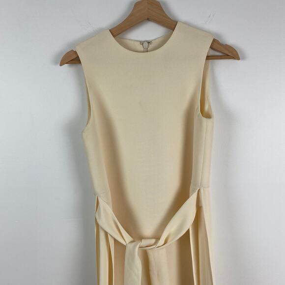 NWOT TopShop Cream Midi Dress Belted Waist Tie 100% Abaca High Low Women's 2 - Picture 2 of 10